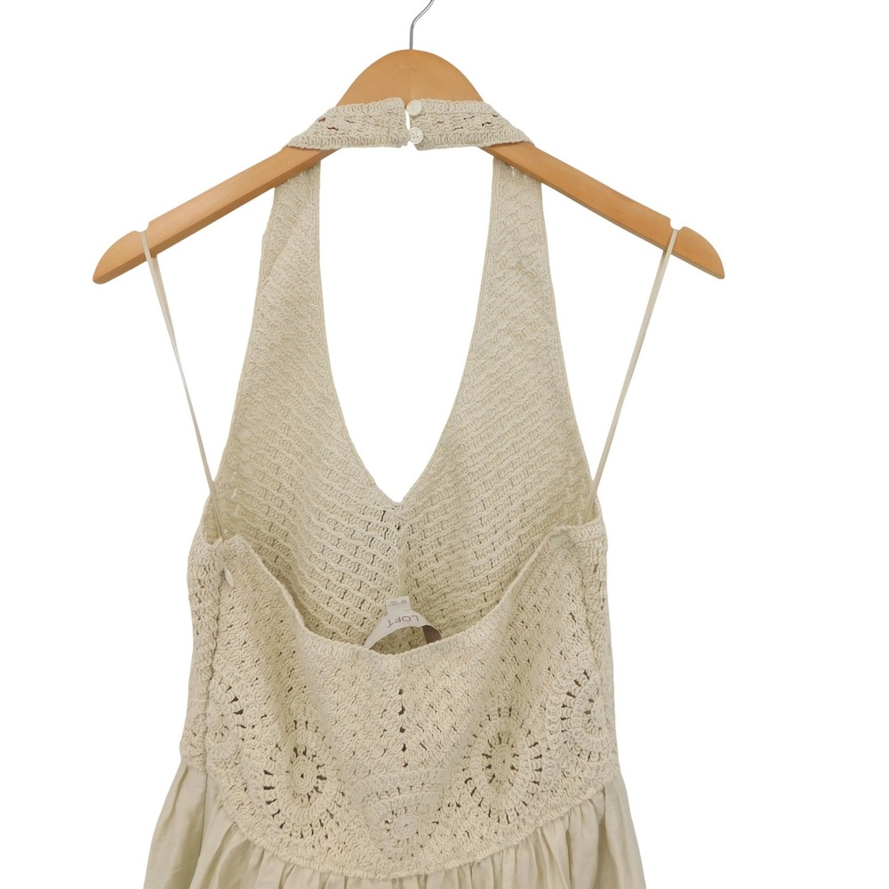 LOFT Crochet Halter Midi Dress Polished Stone Beige 6P Petite NWT 38812910 - Picture 5 of 9